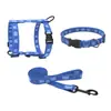 Direto da fábrica: Conjunto de três peças para animais de estimação com cabeça de gato de desenho animado para transferência de calor, com arnês, coleira e guia para gatos e cães