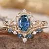 Anillo de Zircón Azul Super Popular Bestseller Transfronterizo Anillo de Diamante Azul Incrustado en Aleación Europea y Americana Anillos de Pareja Dorados para Mujer