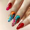 Moda Europeia e Americana Estilo Ins Bico Redondo Unhas Amêndoa Gradiente Colorido Vermelho Manchas Unhas Usáveis Unhas Postiças Atacado