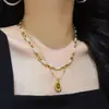 Colar Duplo Maillard Retrô de Alta Qualidade com Design de Concha e Pedra Olho de Tigre Natural Corrente para Clavícula para Mulheres