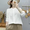Camisa de manga larga de gasa de algodón de doble capa con cuello mao pequeño de espiga para mujer, exportación a Japón, camisa de algodón puro suave y agradable para la piel