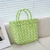 Bolsa de Palha Grande Tecida Nova para Mulheres Bolsa Tote Grande Capacidade Bolsa de Praia Moda Versátil Bolsa Cesta de Legumes DIY