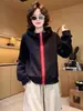 Moletom com zíper e capuz em color block estilo americano para mulheres, novo design outono 2026, soltinho e casual, top que afina