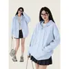 Chamarra sudadera azul marino para mujer, primavera y otoño, hombro normal, corte holgado, estilo coreano de principios de otoño, look casual y relajado