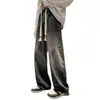 Calça Jeans Wide Leg com Degradê Preto para Homens, Calça Reta High Street Americana, Roupa de Trabalho de Marca Tendência, Calças Casuais Largas Atacado
