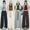 Calça esportiva casual feminina estilo americano, outono e inverno, forrada com fleece, espessa, para figuras petite, com caimento relaxado e efeito emagrecedor, calça de moletom pantalona