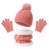 Novo conjunto de três peças de inverno para crianças, quente, de malha, com forro de lã fleece, chapéu, cachecol e luvas