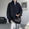 Suéter com zíper parcial e gola alta para homens, outono e inverno, cor sólida, simples, corte justo, moderno, versátil, jaqueta top de caimento solto