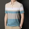 Nova Camiseta de Verão 2024 Camisa Polo Leve para Negócios Camisa Polo Listrada Masculina de Alta Qualidade Moda Casual Gola