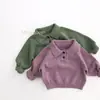 Chaqueta de punto con cuello polo para niños, suéter de algodón puro para pullover para niños y niñas, elegante atuendo de otoño e invierno