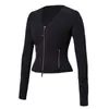 Jaqueta de Yoga Transfronteiriça Outono e Inverno Decote V Profundo Curta Slim Fit Secagem Rápida com Zíper Jaqueta Color Block Roupas de Yoga Manga Longa