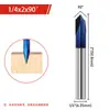 Haste de 1/4 Faca em V de 2 Lâminas 3 Lâminas Liga Sólida Faca Azul Nano para Sulcos Faca de Escultura de Dupla Face Fresadora em V Revestida