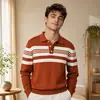 Venta caliente transfronteriza Marca de moda Suéter de punto a rayas con cuello Henley Venta directa de fábrica Ropa de punto para hombre