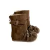 Botas estilo cowboy ocidental para meninas com tiras, botas de cano médio, coleção outono 2026, versão coreana, versáteis com fivela de cinto e laço, botas Martin