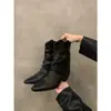 Primer Encuentro Ji Chun Gen Jian Tou Botas Vaqueras Occidentales Botas para Mujer 2026 Nuevo Estilo Botines Cortos Ajustados Botas de Media Temporada Marrón