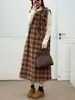 Vestido Sem Manga Feminino Lã Xadrez Simples Retrô Solto Inverno 2025 Tendência Atacado