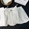 Pijama Curto de Renda Listrada Multicor Novo Verão 2026 para Mulheres com Bojo, Conjunto Loungewear Estilo Puro Desejo