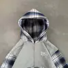 Cardigã com capuz em retalhos xadrez INS outono, com bordado de logo de letras, moletom com zíper retrô solto para atacado