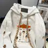 Sudadera con capucha bordada de dibujos animados talla grande para mujer, nueva moda 2025, top engrosado para tallas pequeñas