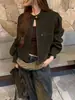 Chaqueta corta de cuero flocado para mujer, nuevo estilo de otoño, cuello alto, chaqueta de cuero biker, talla petite, adelgazante, versátil, prenda exterior retro
