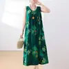 Novo Vestido de Algodão e Seda de Verão para Mulheres, Solto e Justo, para Mães de Meia-Idade e Idosas, Saia de Grande Balanço, Elegante Saia Longa, Saia de Praia