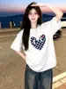 Camiseta de algodón puro de peso pesado, versátil, personalizada, de manga corta, longitud media, para hombres y mujeres, verano, holgada, corte slim, estilo boyfriend, cuello redondo, ins