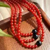 Collar de piedra natural de cornalina color rojo sangre de paloma vidrioso estilo vintage chino y ágata negra para la clavícula