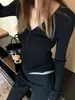 [Em Estoque] Suéter estiloso de tricô de lã com decote em V, justo, para mulheres, perfeito para outono e inverno, uma blusa base afuniladora