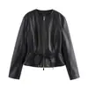 Chaqueta Elegante de Moda Nueva 2026 Estilo Europeo y Americano Transfronterizo Dobladillo de Falda Corta Cuello Redondo Cuero Sintético 3046069