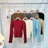 Suéter de punto de manga larga con cuello en V, ajustado, adelgazante, estilo retro coreano, nuevo para primavera y otoño, camiseta interior