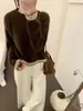 Suéter pulôver de design coreano com um estilo elegante e confortável de manga comprida, top da moda, malha de caxemira, casual e aconchegante para o outono