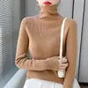 Suéter de Lana de Cuello Alto Sin Costuras para Mujer 100% Lana Pura Otoño e Invierno Jersey Camiseta Base Interior Suéter Ajustado Elástico de Cachemira