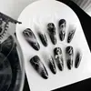 Série Gótica Artesanal Dark Nail Art Metal Tridimensional High-End Cool e Picante Unhas Prontas para Usar Médio-Longas Série Preta