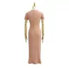 Vestido Largo Ajustado al Cuerpo con Escote en U Cruzado en la Cintura y Abertura Alta, Femenino y Rejuvenecedor, con Diseño de Cintura de Hormiga, Moderno