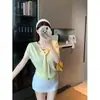Elegante Blusa de Tricô Lisa de Manga Curta, Elegante, Falso Duas Peças, para Mulheres, Verão 2026, Emagrecimento, Simples, Versátil, Chique
