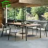 Mesa y Sillas de Ratán Nórdicas para Exteriores Sala de Estar Terraza Mesa de Comedor Sillón Individual para Exteriores Patio de Villa Mesa Larga