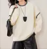 Suéter Casual de Punto Estilo Perezoso Japonés y Coreano para Mujer Diseño Otoño 2025 Tejido de Punto con Costuras Cuello Redondo Moderno