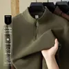 Hoodie Masculino de Veludo com Meio Zíper e Gola Alta, Novo para Outono e Inverno, Casual para Meia-Idade, Espessado, Quente, Camisa Camada de Base Masculina