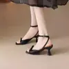 Nuevas sandalias de tacón de aguja de estilo francés 2025 con diseño de una sola tira, para mujer