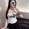 66022 # Chaleco sin tirantes de cuadros con parche bordado de cachorro, estilo dulce y sexy, manga raglán, top corto versátil, espalda bonita, camisola