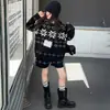 Conjunto Elegante para Niñas Primavera y Otoño 2025 Nuevo de Moda High Street Suéter Fair Isle y Shorts Conjunto de Dos Piezas para Niños Mayores