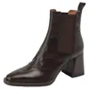 Botines Chelsea para Mujer Chuyuji con Tacón Grueso, Botines Individuales de Primavera y Otoño, Punta Cuadrada Retro Francesa, Botines de Tobillo con Tacón Alto Nuevos de Otoño e Invierno