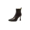 Botines de piel genuina para mujer con tacón alto, fabricados con piel de vacuno de primera calidad, con punta fina, cremallera lateral y suela de plataforma, perfectos para otoño