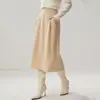 Falda de cachemira de cintura alta línea A para mujer de otoño e invierno, falda de longitud media fluida de otoño e invierno, falda larga adelgazante y que disimula el abdomen