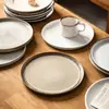 Colección de Platos Grandes de Cerámica Vajilla para el Hogar Plato de Cena Plato Avanzado para Comida Occidental Plato Redondo Retro Plato para Bistec Plato para Pasta