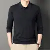 6 Lana Color Puro Cuello Polo Hombres Otoño e Invierno Mediana Edad y Mayores Papá Solapa Camisa Base de Punto Suéter Fino de Lana para Hombres