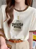 Camiseta Manga Curta Color Block Algodão Floco de Neve Raglan Design Feminino Moda Versátil Top Leve Verão 2026 Nova Chegada
