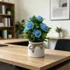 Nuevo Estilo Arreglo Floral de Rosas de Espuma de 10 Piezas con Lazo y Cuerda de Cáñamo, Maceta Artificial de Estilo Europeo para Mesa de Hogar y Restaurante