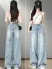 Jeans Rectos de Moda Bordados con Carpas para Mujer 2026 Nuevos Pantalones de Tiro Alto Holgados Adelgazantes de Pierna Ancha hasta el Suelo para Figuras Petites