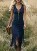 Vestido Vaquera Occidental Vintage Ajustado sin Mangas con Dobladillo de Flecos - Sitio Independiente de Amazon - Talla Europea y Americana Transfronteriza